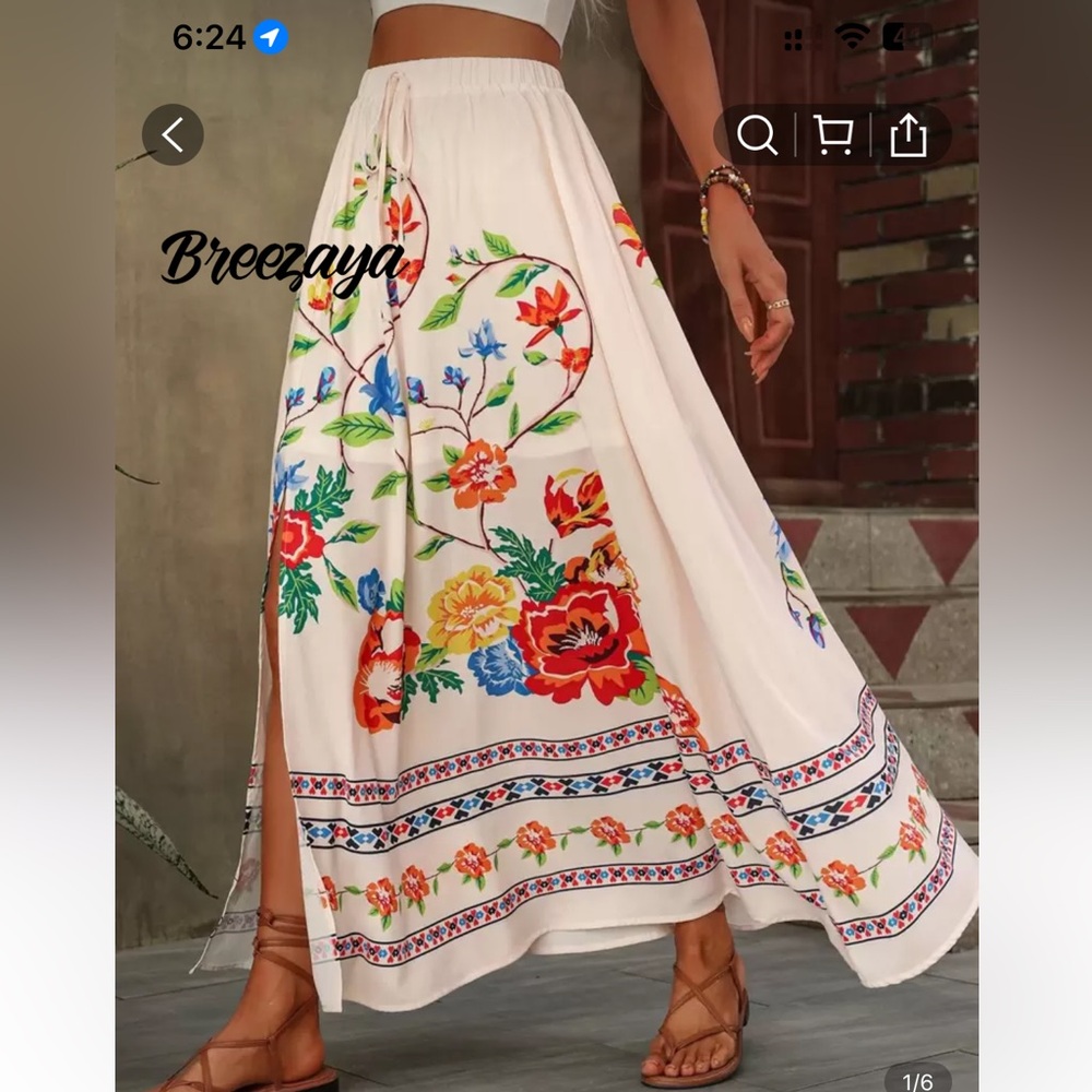 SHEIN Cream Maxi Skirt with Cut Out Tie Front and Slit